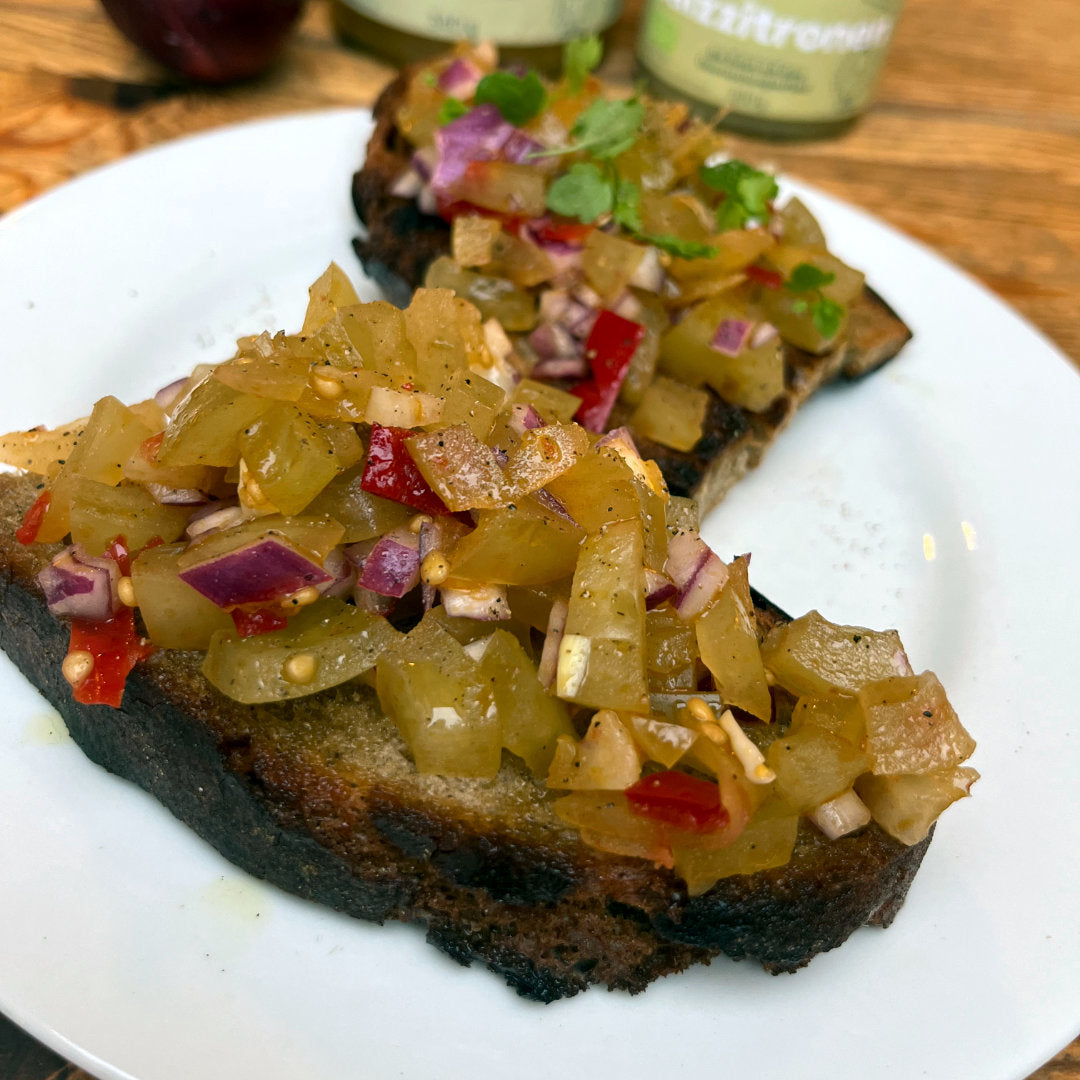 Bruschetta mit fermentierten grünen Tomaten von edelsauer