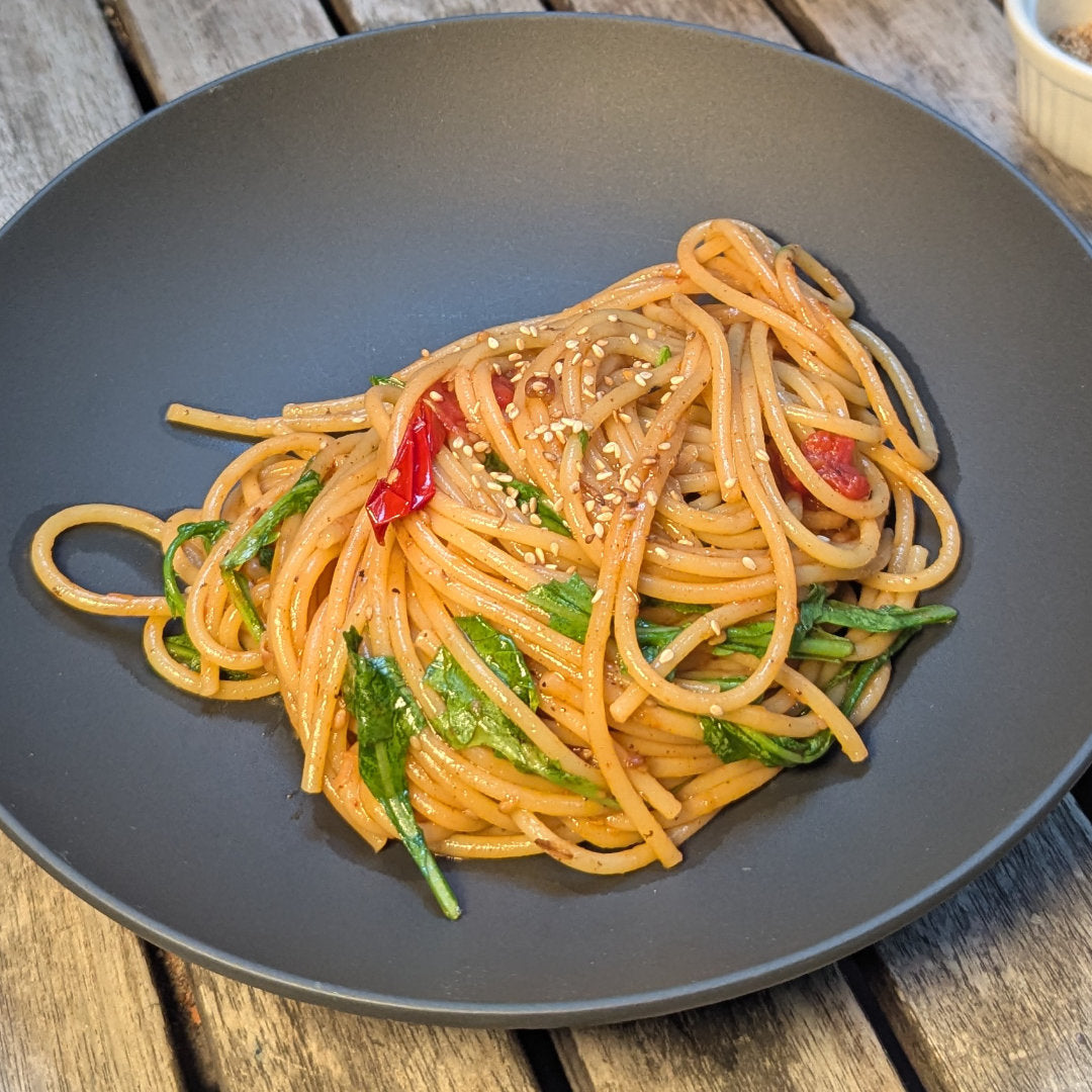 Miso Pasta Rezept mit Kichererbsen-Miso und Tomaten