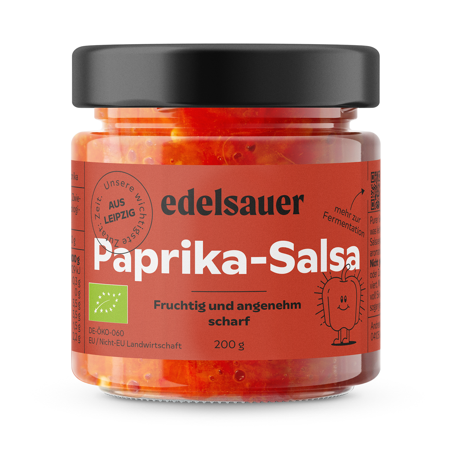 paprika salsa von edelsauer im glas mit rotem etikett