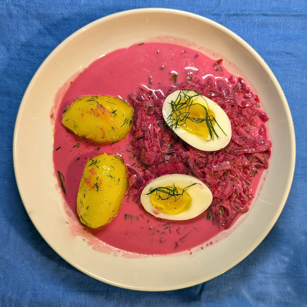Šaltibarščiai – Kalte litauische Rote-Beete-Suppe mit Kefir & Fermentlake